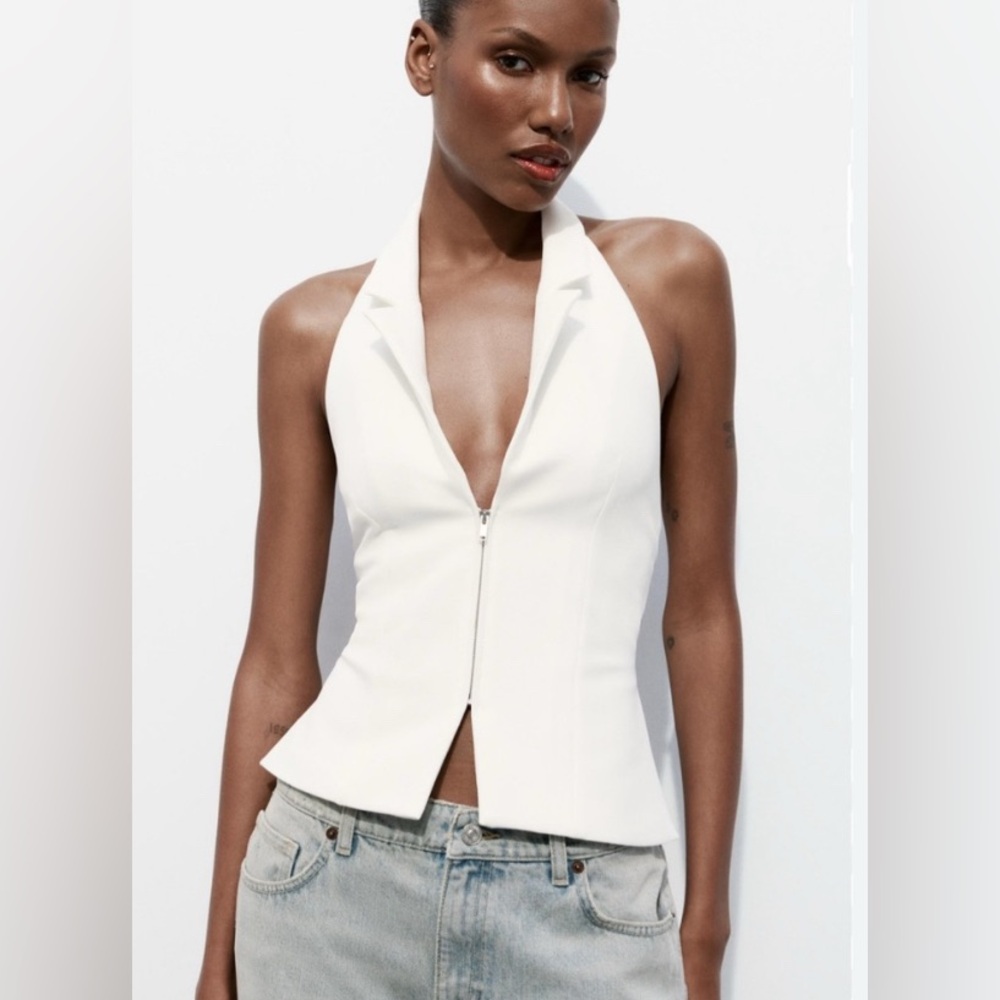 Zara open back collared halter top